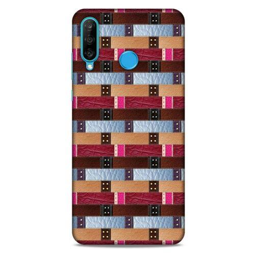 Huawei P30 Lite Kılıf Patchwork (45) Liquid Air Kılıf Bordo Gri