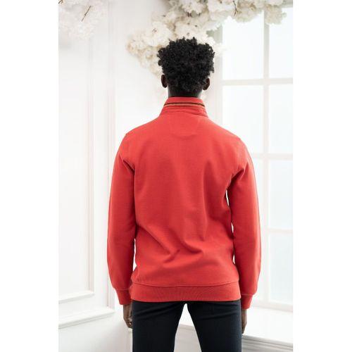 Regular Fit Biyeli Fermuarlı Dik Yaka Armürlü Pamuklu Sweatshirt