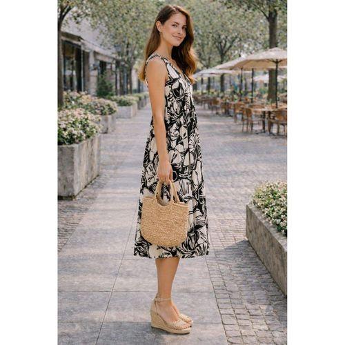 ALEXANDERGARDI V YAKA DESENLI KOLSUZ ELBİSE (B24-00223)