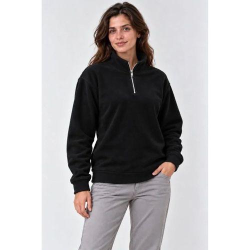 Polar Dik Yaka Yarım Fermuarlı Uzun Kollu Regular Fit Kışlık Sweatshirt - Siyah