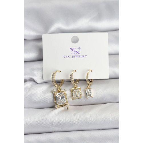 Gold Renk Zirkon Taşlı Kadın Küpe