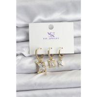 Gold Renk Zirkon Taşlı Kadın Küpe