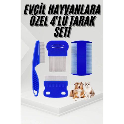 4'lü Bit Pire Tarağı Set Kedi Köpek Evcil Hayvan Tüy Toplayıcı Mavi