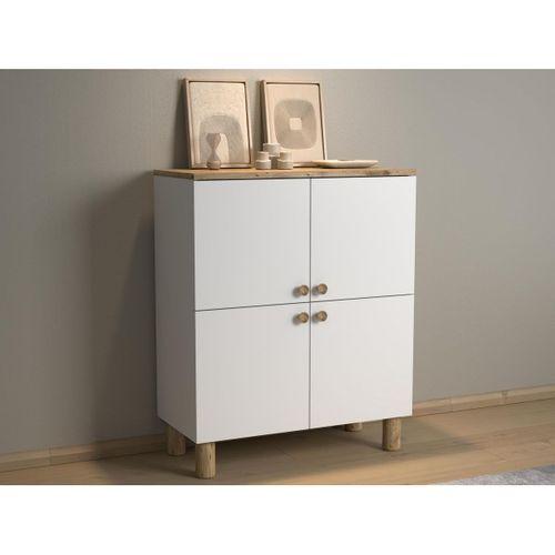 Nora Bohem Konsol Ayakkabılık Çok Amaçlı Dolap Mutfak Dolabı 90 Cm 4 Kapaklı  Atlantik Çam / Beyaz