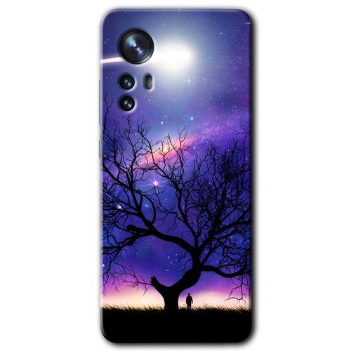 MRCİLETİSİM Xiaomi Mi 12 Pro Kılıf HD Desen Baskılı Arka Kapak + Temperli Cam - Uzay Silüet