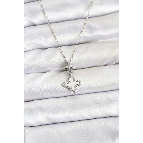 316L Çelik Zincir Gümüş Renk 4 Yapraklı Yonca Model Zirkon Taşlı Kadın Kolye