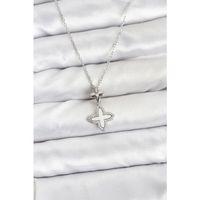 316L Çelik Zincir Gümüş Renk 4 Yapraklı Yonca Model Zirkon Taşlı Kadın Kolye