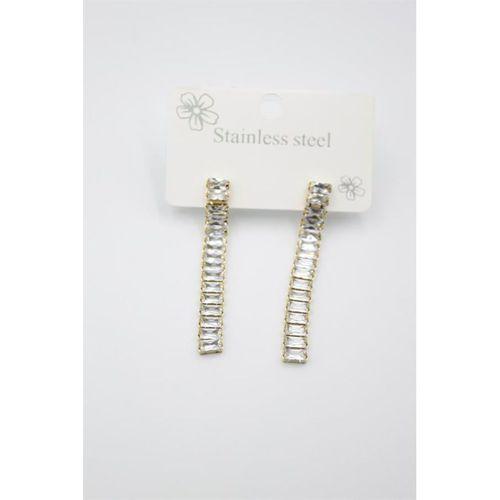 Büyük Baget Taşlı Çelik  Küpe - Altın