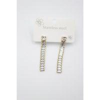 Büyük Baget Taşlı Çelik  Küpe - Altın