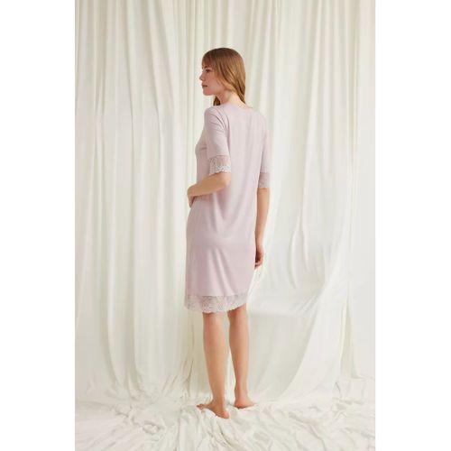 Dantel Detaylı Kısa Kollu Ve Önü Düğmeli Gecelik