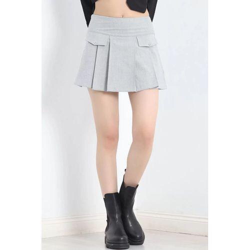 pilelistore Cep Kapaklı Pileli Etek Gri