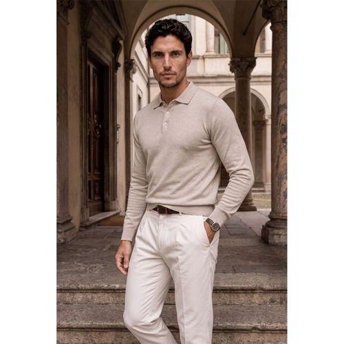 Portofino Premium Düğmeli Polo Yaka İnce Erkek Triko Kazak - Çakıl Taşı