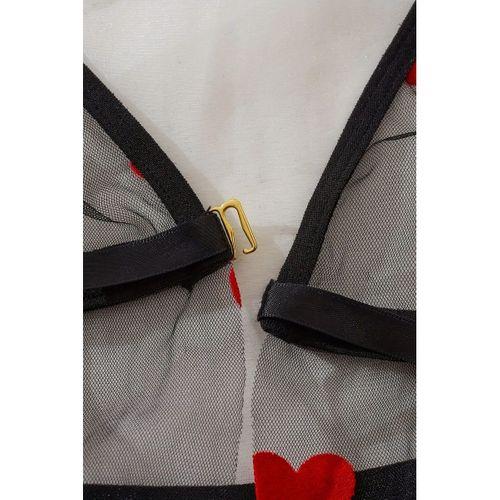 Kalp Desenli Siyah Transparan Gecelik Brf1378