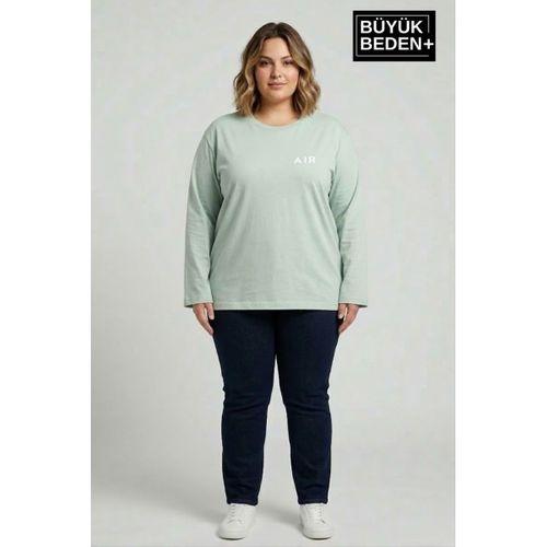 Kadın Büyük Beden Air Baskılı 2 İplik Bisiklet Yaka Tişört SPR26BTS942-1