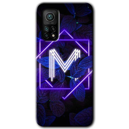 Xiaomi Mi 10T Kılıf Baskılı Arka Kapak - Dark Neon Yaprak M Harfi +Tam Ekran Koruyucu