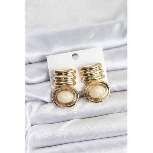 Pirinç Gold Krem Renk Vintage Kadın Küpe