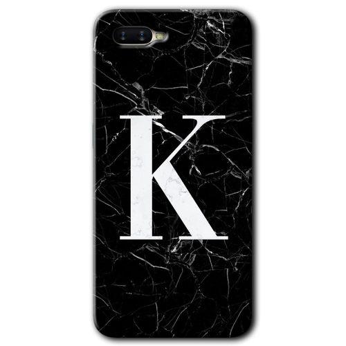 Oppo Rx 17 Neo Kılıf HD Desen Baskılı Arka Kapak - Siyah Mermer Desenli K Harfi + Kırılmaz Cam