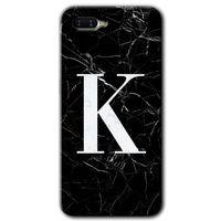 Oppo Rx 17 Neo Kılıf HD Desen Baskılı Arka Kapak - Siyah Mermer Desenli K Harfi + Kırılmaz Cam