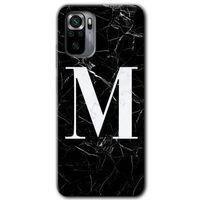 MRCİLETİSİM Xiaomi Redmi Note 10 Kılıf Baskılı Kapak - Siyah Mermer Desenli M Harfi + 5D Tam Kaplayan Cam
