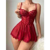 Bordo Dantel İşlemeli Tül Fantezi Gecelik