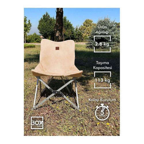 Box&Box Alüminyum Katlanabilir Kamp Sandalyesi, Piknik Sandalyesi, Taşıma Çantalı, Kumaş, Krem