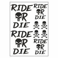 SEVGENT A4 Sticker 127 Tek Paket Çoklu Ride Or Die Siyah