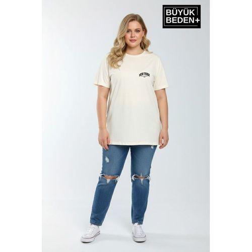 Süperlife Kadın Büyük Beden New York Baskılı 3xl-6xl Bisiklet Yaka Tshırt SPR25BTSK510-05