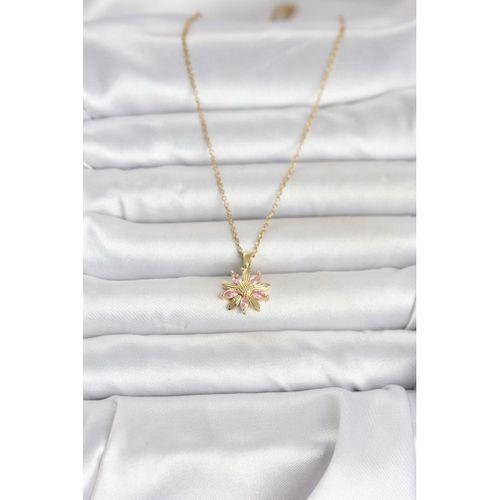 316L Çelik Zincir Gold Renk Pembe Papatya Model Kadın Kolye