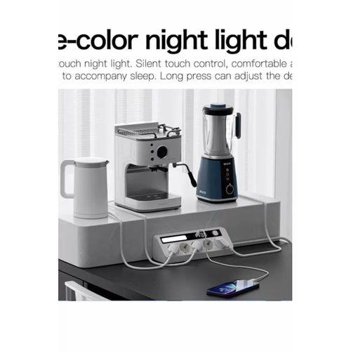 5’li Akım Korumalı Priz 2500w | 2 Usb + 2 Type-c Hızlı Şarj | Led Gece Lambalı | Dokunmatik Beyaz