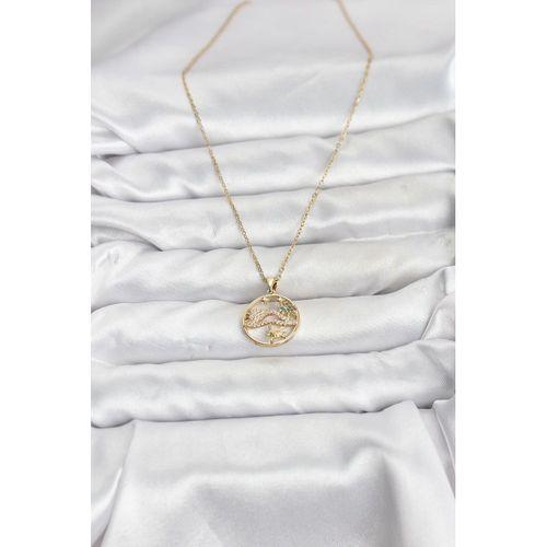 316L Çelik Zincir Gold Renk Şans Kolyesi Model Zirkon Taşlı Kadın Kolye