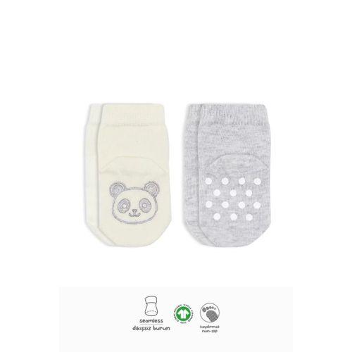 Hayvan Figürlü Kaymaz Soket Çorap 2’li Gri Ekru, Sevimli ve Konforlu