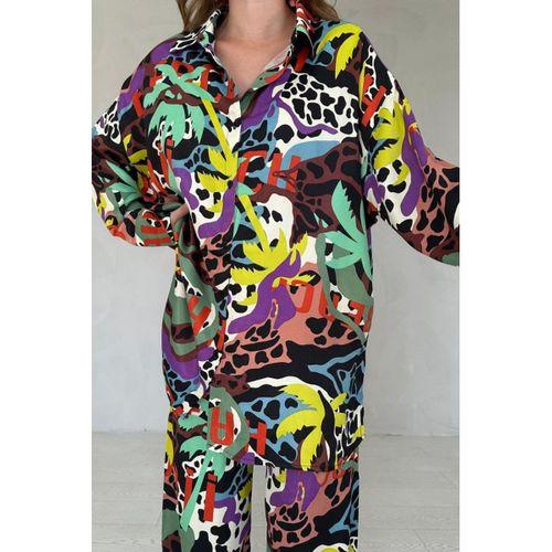 Kahverengi Dijital Desenli Gömlek Ve Pantolon Takım