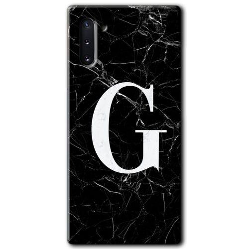 Potkal Hediye Fabrikası Samsung Galaxy Note 10 HD Baskılı Kılıf + 9D Tam Ekran Koruyucu - Siyah Mermer Desenli G Harf
