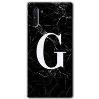 Potkal Hediye Fabrikası Samsung Galaxy Note 10 HD Baskılı Kılıf + 9D Tam Ekran Koruyucu - Siyah Mermer Desenli G Harf