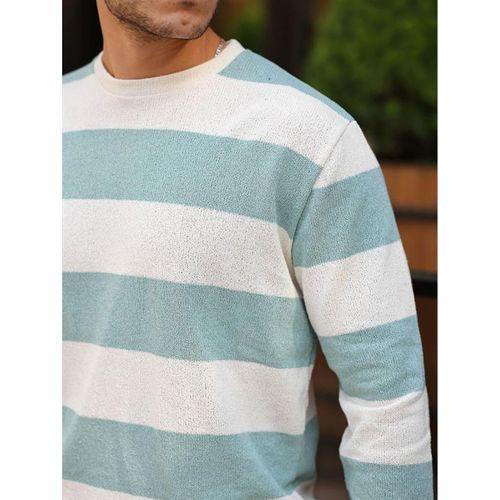 Yatay Şerit Çizgi Triko Kazak - Su Yeşili