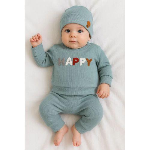 Happy Nakışlı 2'li Pamuklu Erkek Bebek Takım