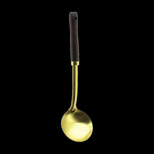 Metal Servis Kepçe Ahşap Saplı 35cm Altın