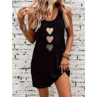 Kadın Askılı Yuvarlak Yakalı Kalp Baskılı Kısa Viskon Elbise