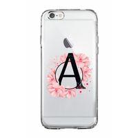 iPhone 6 Plus Pembe Çiçek Desen A Harfli Şeffaf Kılıf