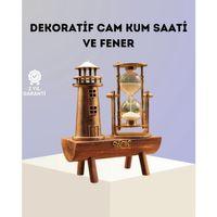 Dekoratif Ahşap Kum Saati Ve Deniz Feneri Figürlü Masa Süsü – Şık Ve Fonksiyonel Tasarım