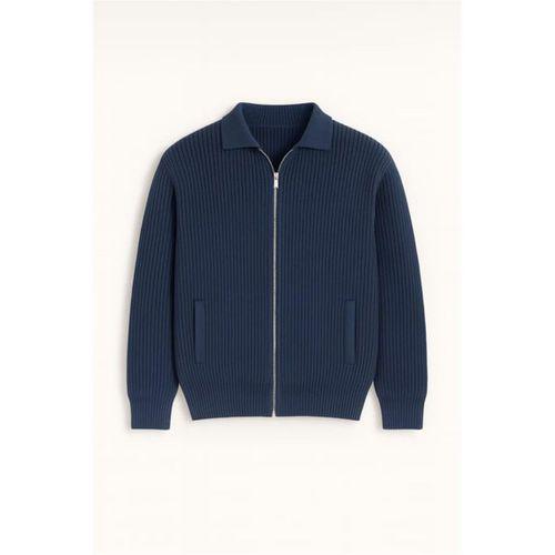 Coppola Selanik Örgü Polo Yaka Cepli Fermuarlı Rahat Kalıp Erkek Triko Hırka - İndigo