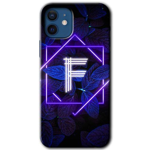 iPhone 12 Mini Kılıf Baskılı Kapak - Dark Neon Yaprak F Harfi + 5D Tam Kaplayan Cam