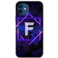iPhone 12 Mini Kılıf Baskılı Kapak - Dark Neon Yaprak F Harfi + 5D Tam Kaplayan Cam