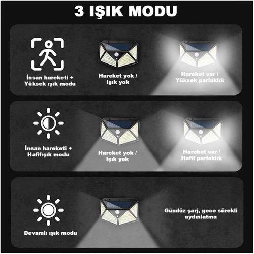 100 Led Dış Mekan Solar Aydınlatma Fotoselli Solar Lamba Hareket Sensörlü