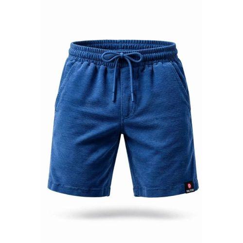 Erkek Otoban Dokuma Şort Beli Lastikli Bağcıklı, Cepli, Rahat Kesim Günlük Yazlık Şort - İndigo