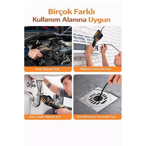 Monitörlü Tek Kameralı 10 Mt Sert Kablo Yılan Endoskop Kamera 5,5 Mm 4.3 Inc Ekran Ip67 Su Geçirmez Led Işıklı