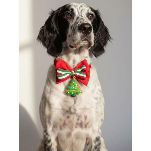 Yılbaşı Agaçı Köpek Papyon Tasması | Kırmızı Fiyonk Boyun Aksesuarı | Noel Temalı Köpek Süsü | Orta ve Büyük Irklar İçin
