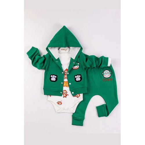 Monkey Nakışlı Kapişonlu Erkek Bebek Takım