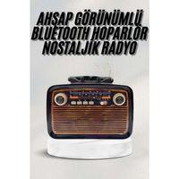 Bluetooth Hoparlör Ahşap Renk Vintage Işıklı Nostaljik Radyo Fm Ahşap Görünümlü