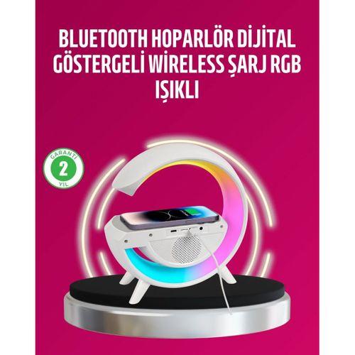 Kablosuz Şarjlı Led Masa Lambası Çalar Saat Ve Beyaz Gürültü Özellikli